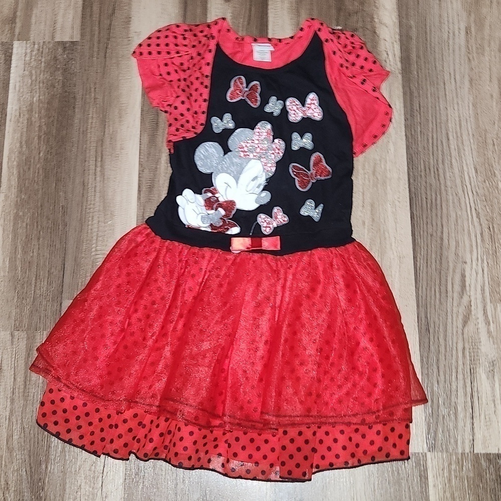 DISNEY Minnie Mouse Dress Size 6 Red and Black  with Matching Minnie Bow - Picture 2 of 7